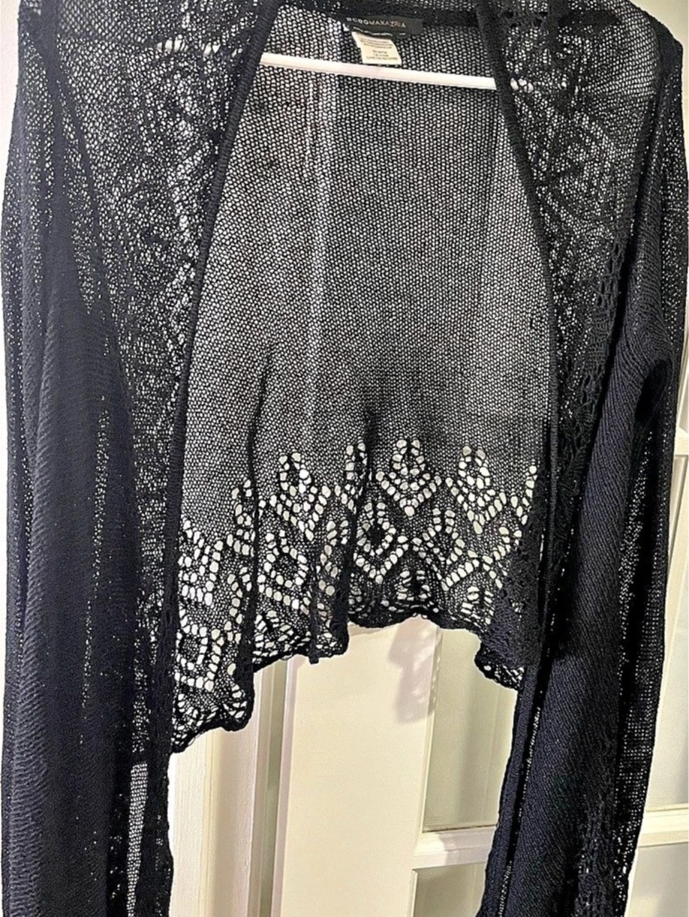 BCBGMAXAZRIA Black Lace-Trim Open Front Shrug XS